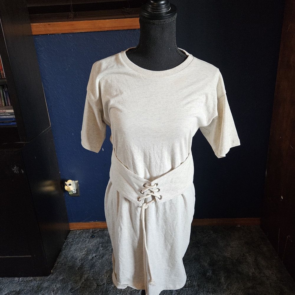 NUDE Cream Crewneck T Shirt Dress womens size medium